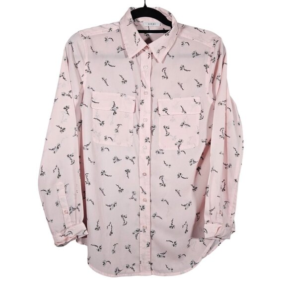 Light Pink Floral Button-Down Shirt With Chest Pockets & Long Sleeves By Sioni - Picture 1 of 12